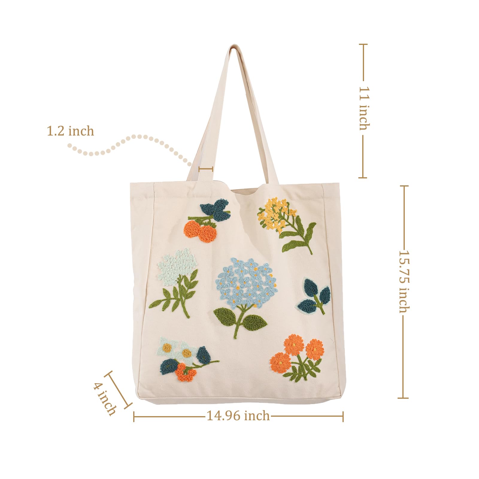 Daware Aesthetic Embroidery Canvas Tote Bag for Women Blue Hydrangea Flower