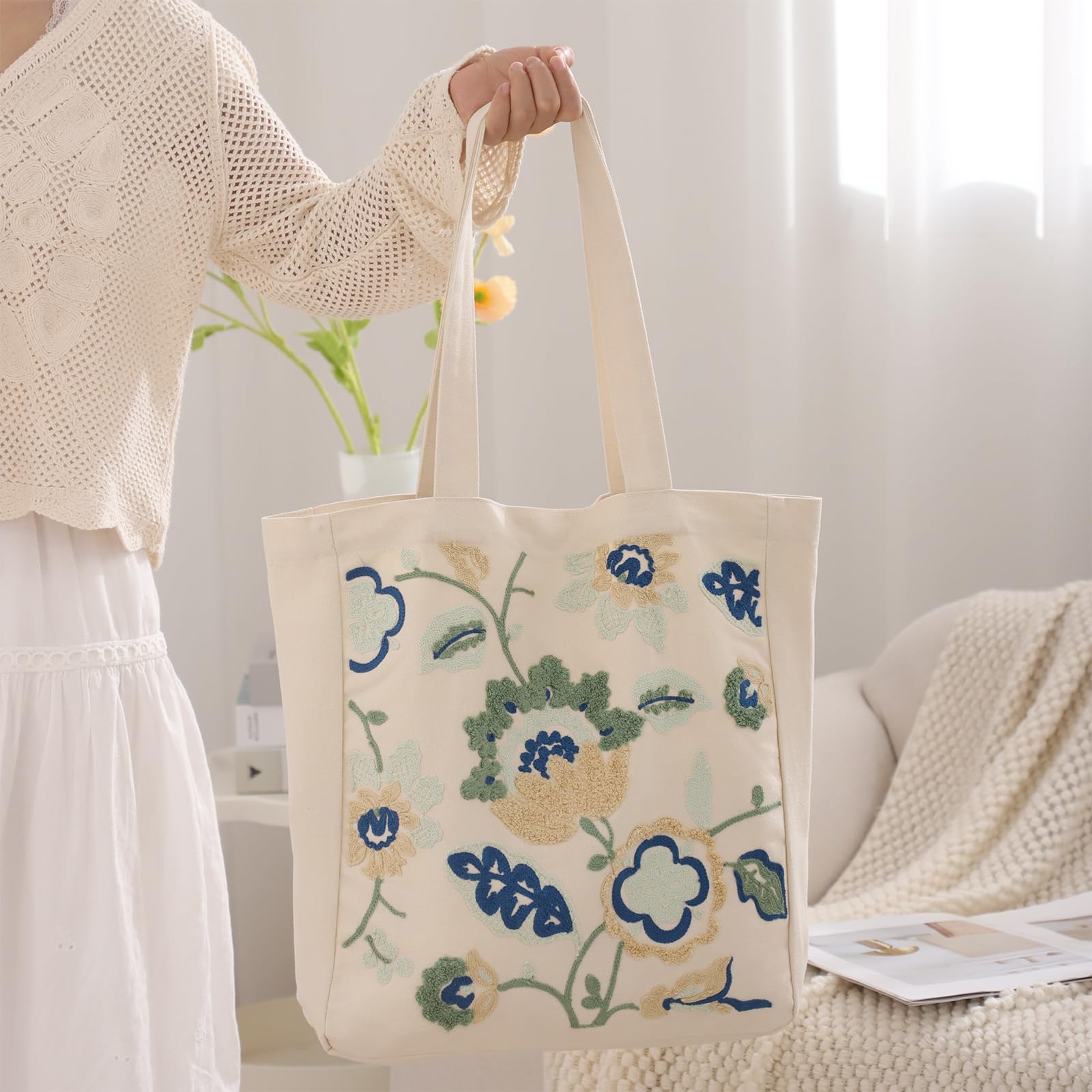 Daware Tote Bag for Women Blue Dragon Floral Shoulder Bag