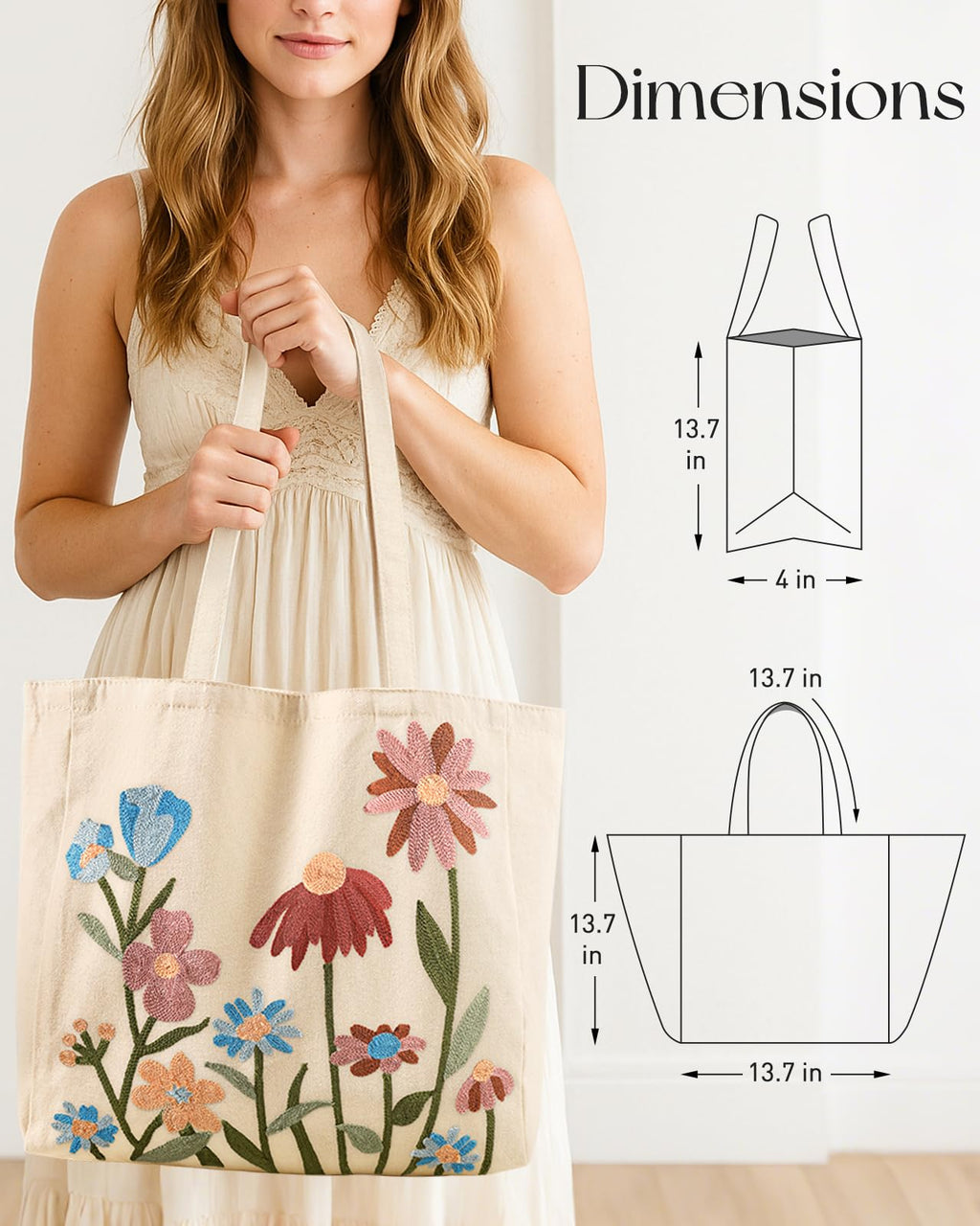 Daware Embroidery Canvas Tote Bag for Women