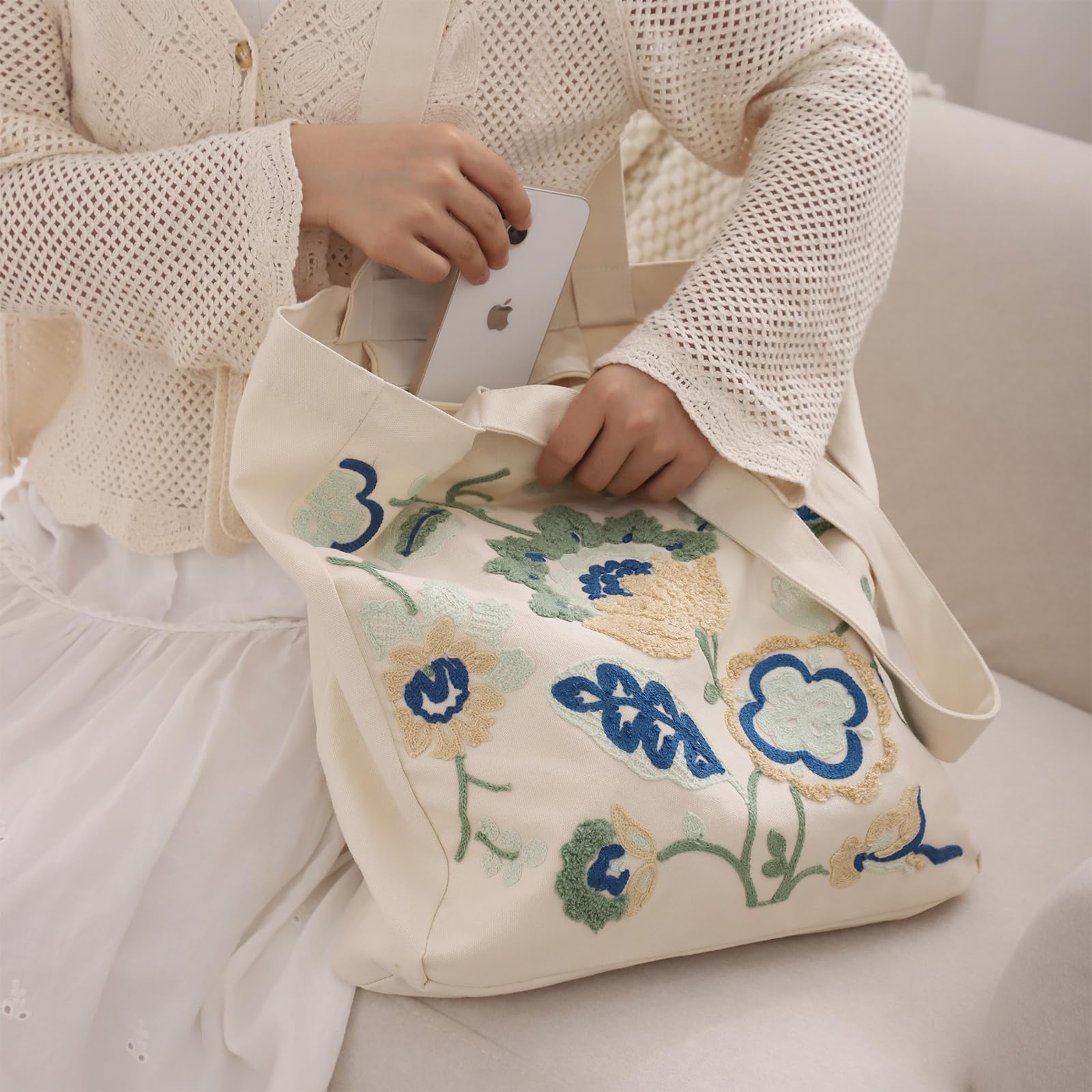 Daware Tote Bag for Women Blue Dragon Floral Shoulder Bag