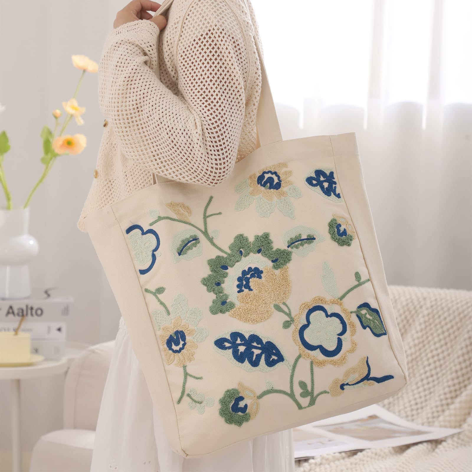 Daware Tote Bag for Women Blue Dragon Floral Shoulder Bag