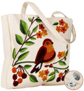 Daware Reusable Canvas Cloth Shoulder Bag with Cute 3d Bird Plants Embroidered