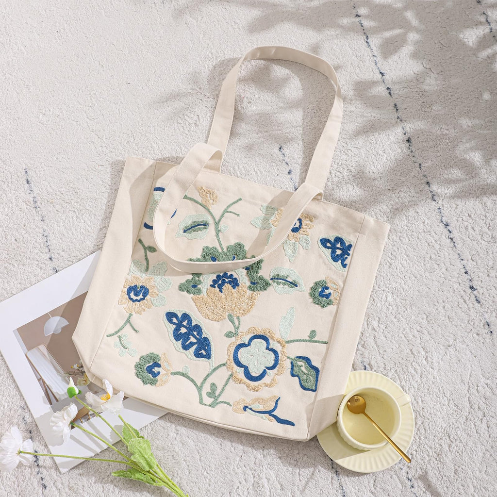 Daware Tote Bag for Women Blue Dragon Floral Shoulder Bag