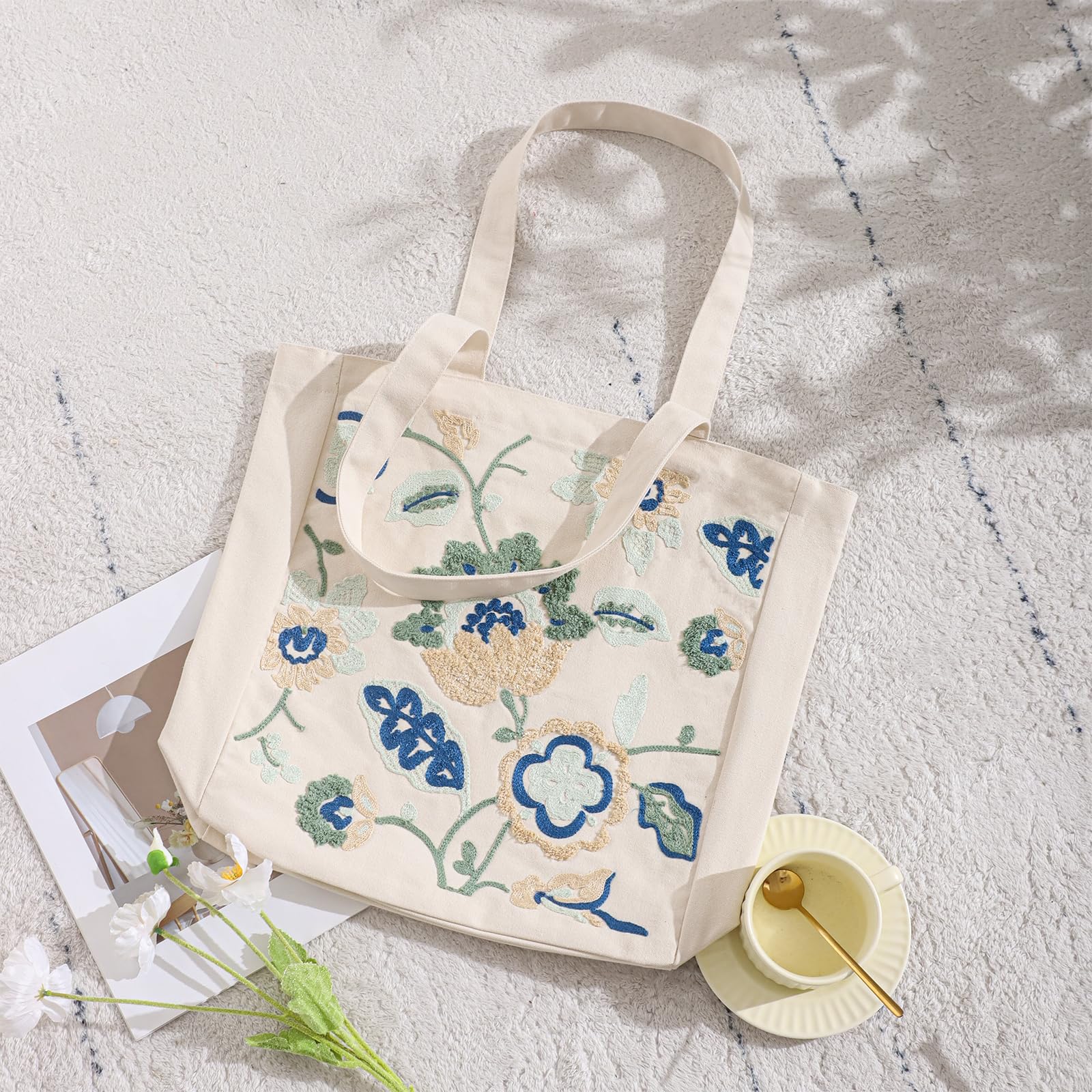 Daware Tote Bag for Women Blue Dragon Floral Shoulder Bag